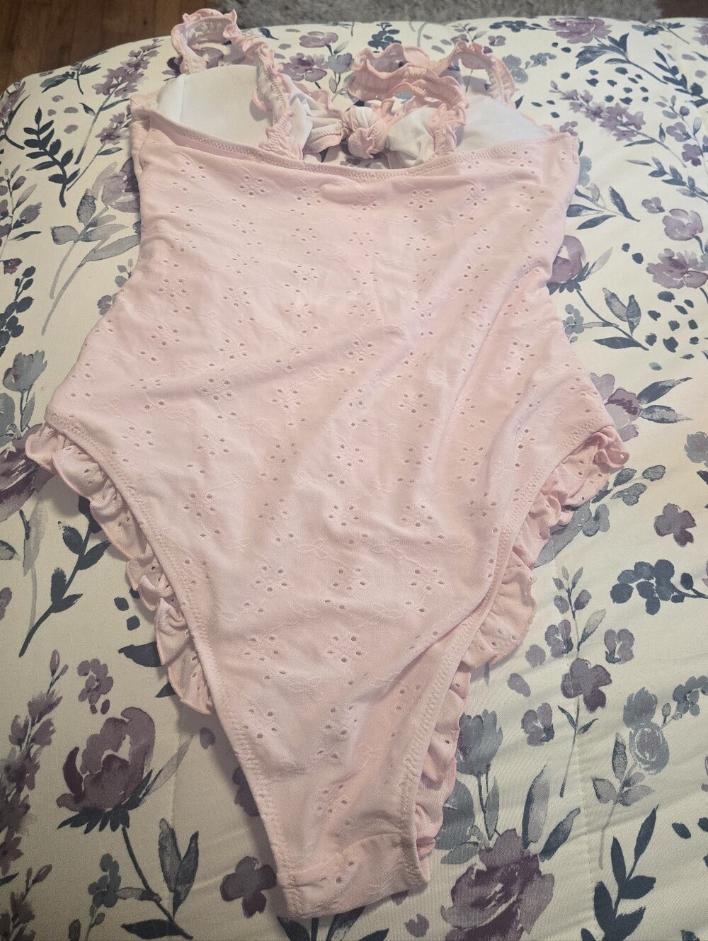 Pink Eyelet Ruffle One-Piece Swimsuit - Picture 4 of 7